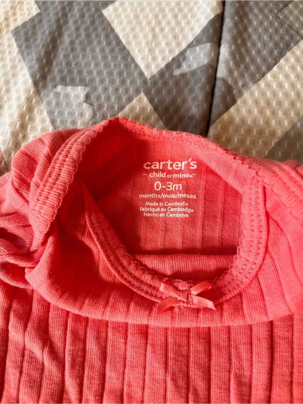 Carter's Coral Ribbed Long-Sleeve Baby Bodysuit